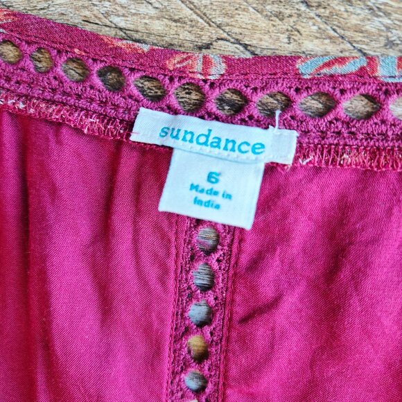 Sundance Harvest Floral Tiered Maxi Dress Ruffle Cap Sleeve Chiffon Red - Picture 12 of 16